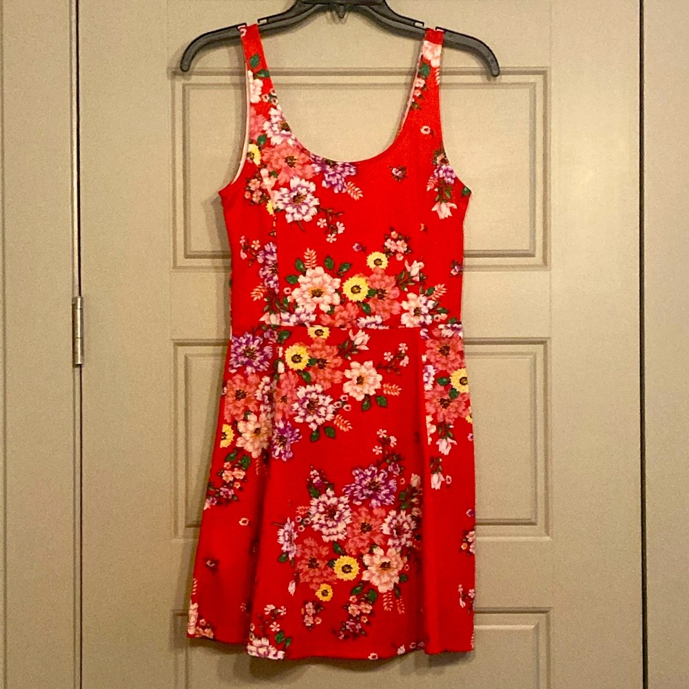 Small red floral summer skater dress